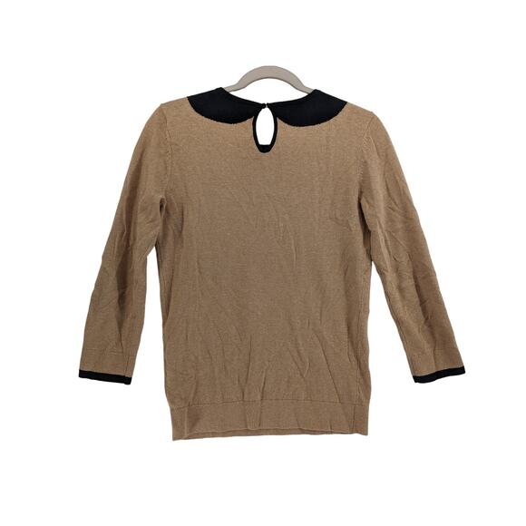 Wonder Knit Sweater XS Beige Black Contrast Collar Wool Keyhole Crew Neck Office - Picture 2 of 8